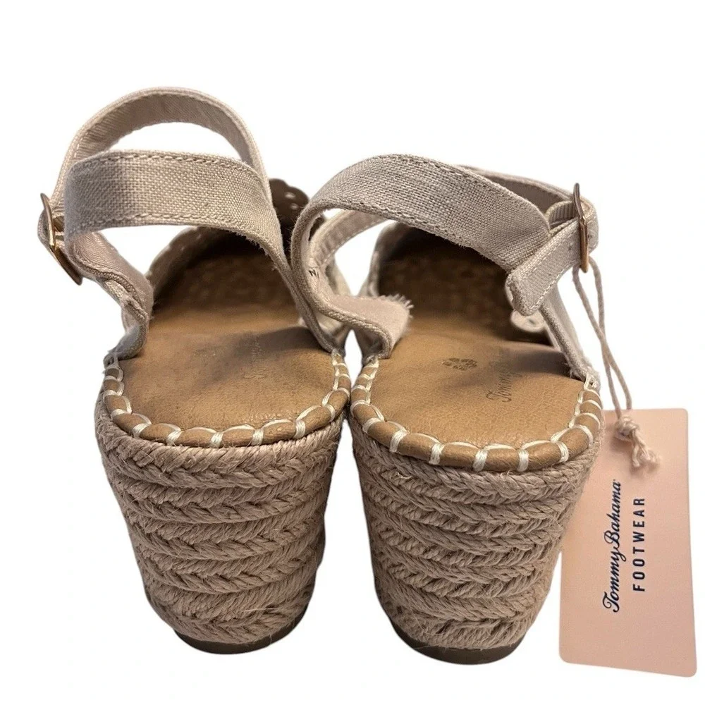 New TOMMY BAHAMA 7.5 Sandal Daphne Espadrille Wedge Eyelet Broderie Anglaise Tan